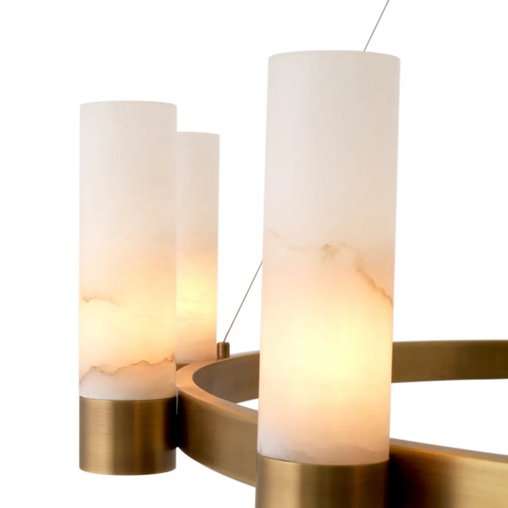 Candelabru din Otel inoxdabil Alama atichizata si Alabastru Alb H30xD136cm Castro Eichholtz