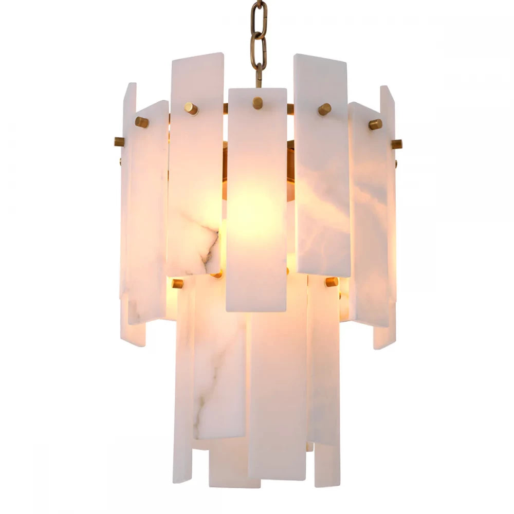 Candelabru din Otel inoxdabil Alama atichizata si Alabastru Alb H43xD33cm Acevedo Eichholtz