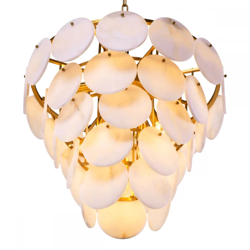 Candelabru din Otel inoxdabil Alama atichizata si Alabastru Alb H56xD66cm Clementina Eichholtz