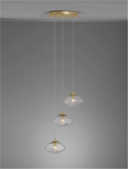 Candelabru structura din Metal Auriu si abajur din Sticla Transparent H180xL25cm IP20 KING