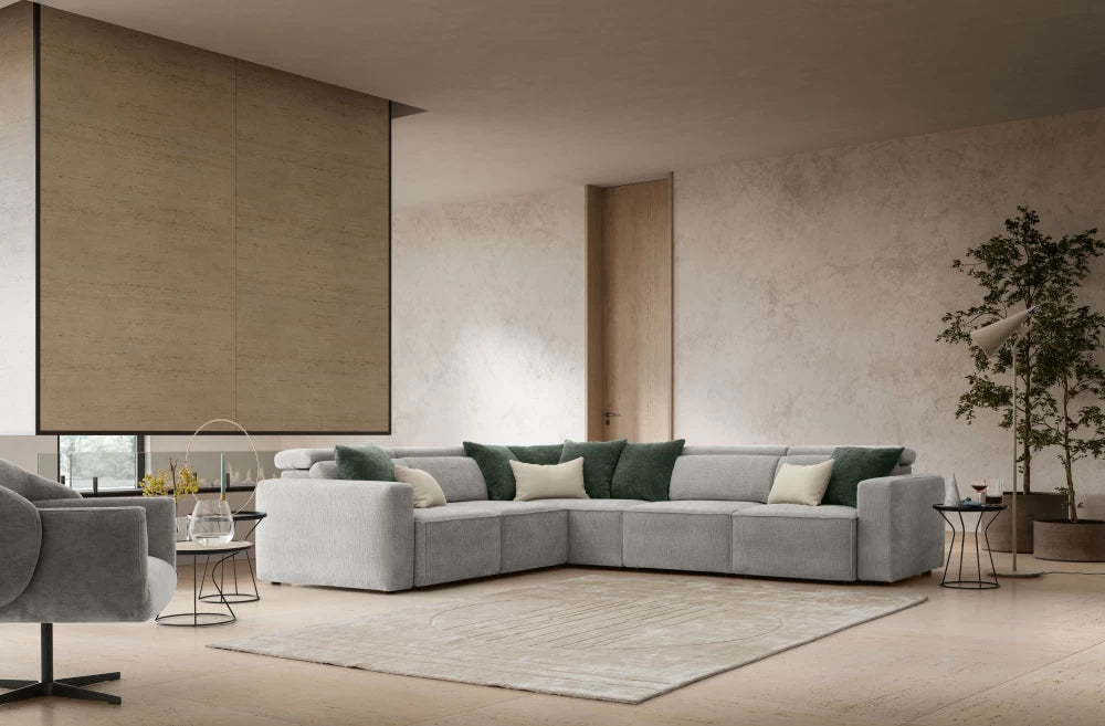 Coltar modular cu sezut retractabil si tetiera rabatabila L282x323cm Hill