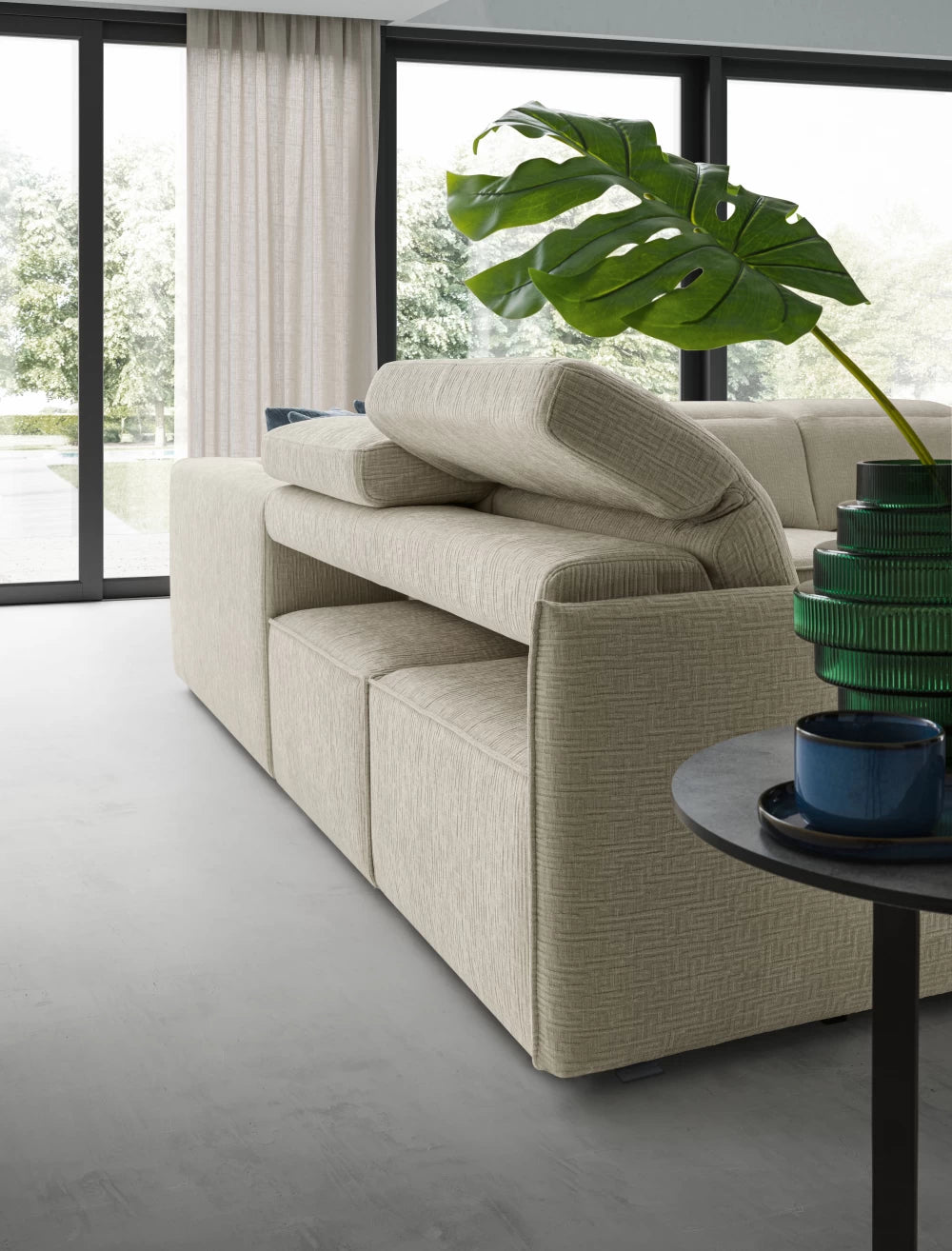 Coltar modular cu sezut retractabil si tetiera rabatabila L289cm Swan