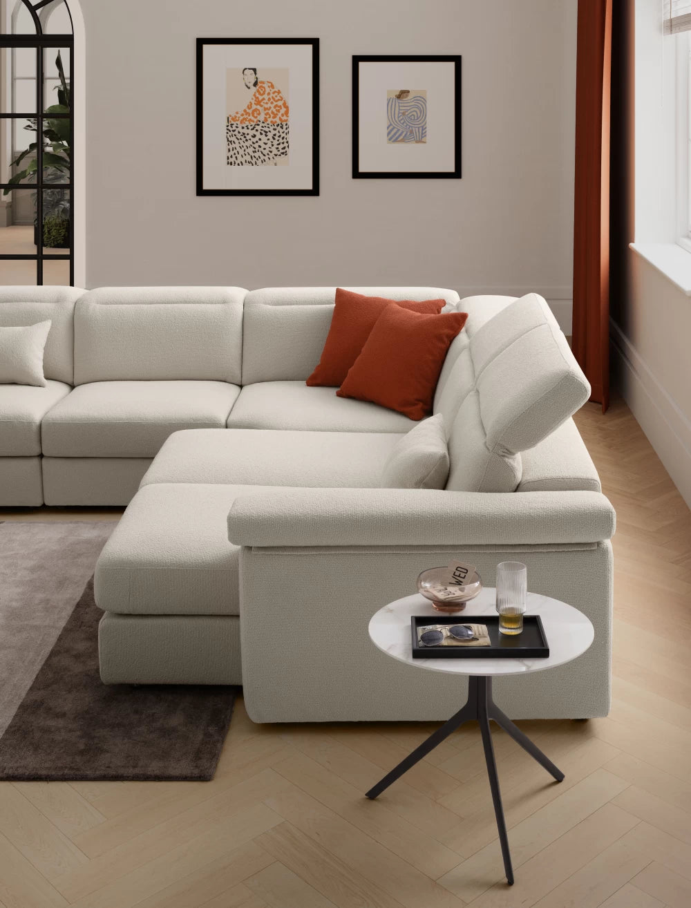 Coltar modular cu sezut retractabil si tetiera rabatabila L300cm Swan Double