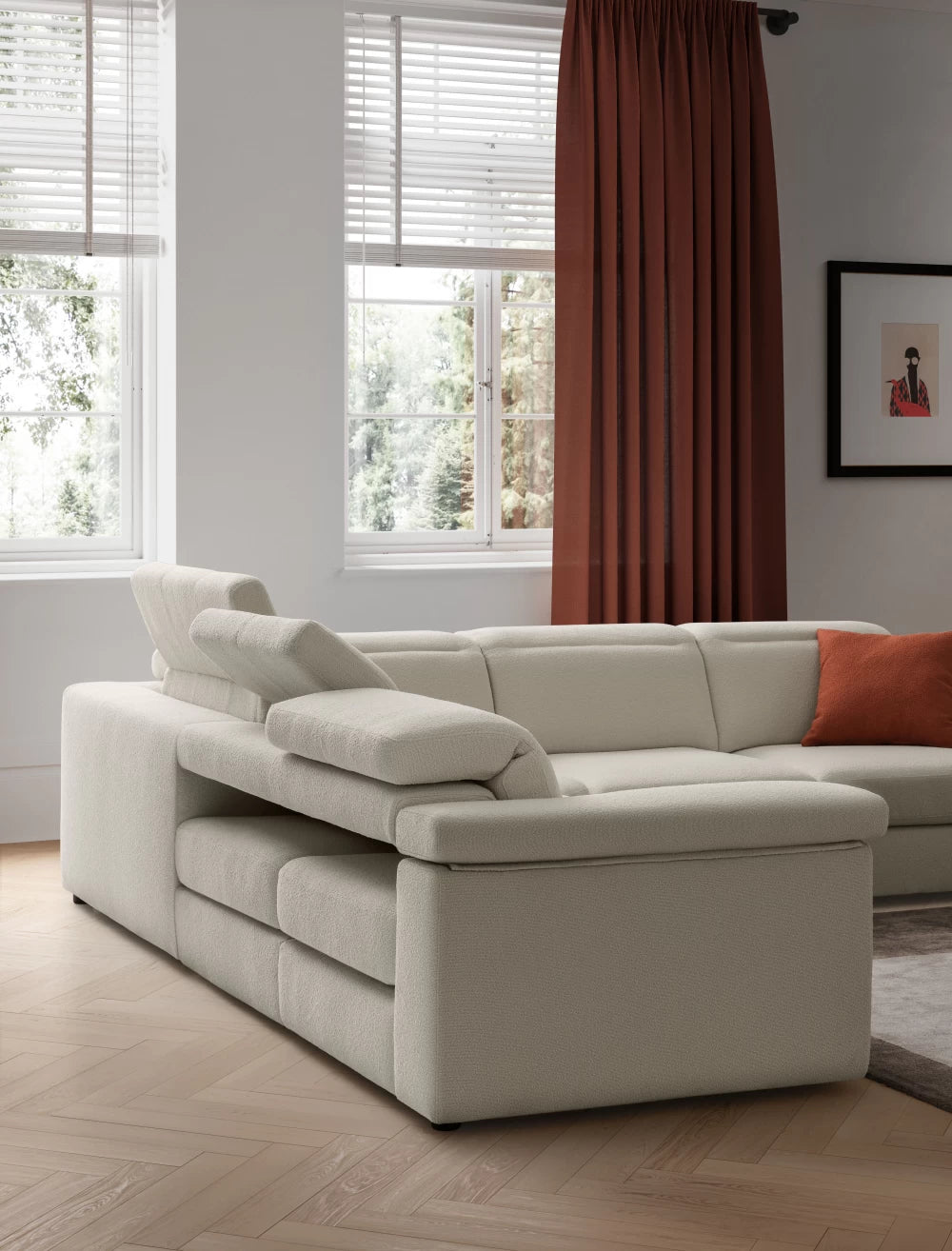 Coltar modular cu sezut retractabil si tetiera rabatabila L300cm Swan Double