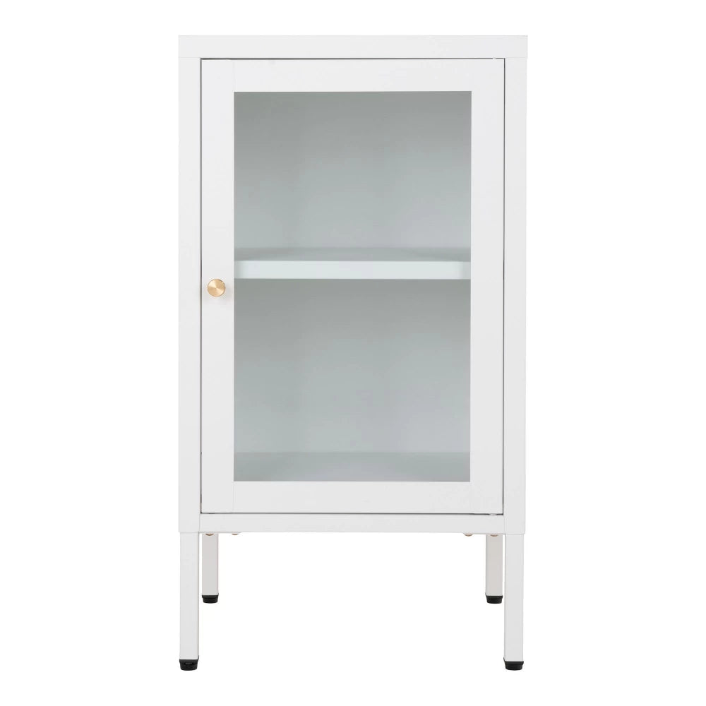 Comoda cu 1 usa din Sticla transparenta si Metal Alb L38xH70cm Dalby