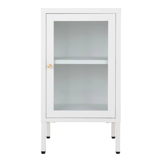 Comoda cu 1 usa din Sticla transparenta si Metal Alb L38xH70cm Dalby