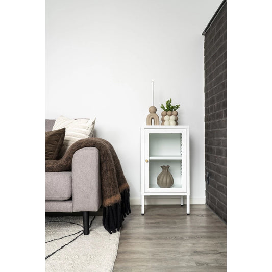 Comoda cu 1 usa din Sticla transparenta si Metal Alb L38xH70cm Dalby