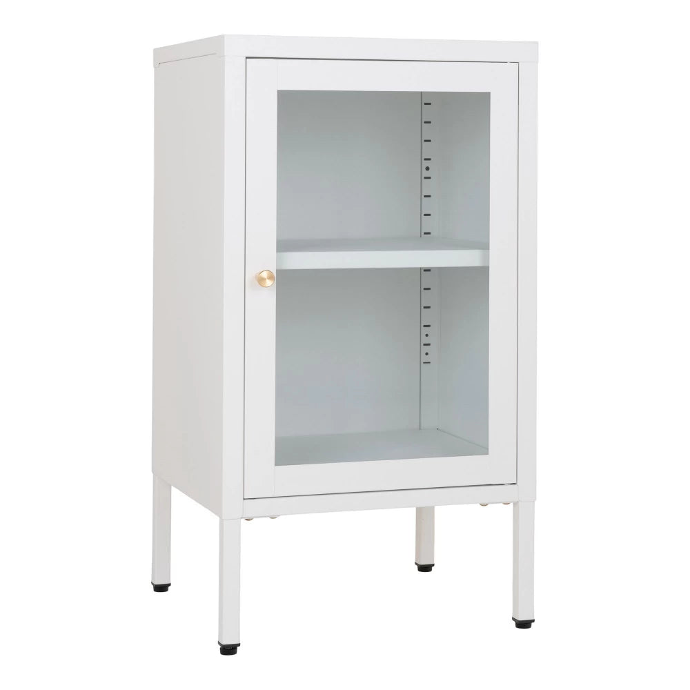 Comoda cu 1 usa din Sticla transparenta si Metal Alb L38xH70cm Dalby
