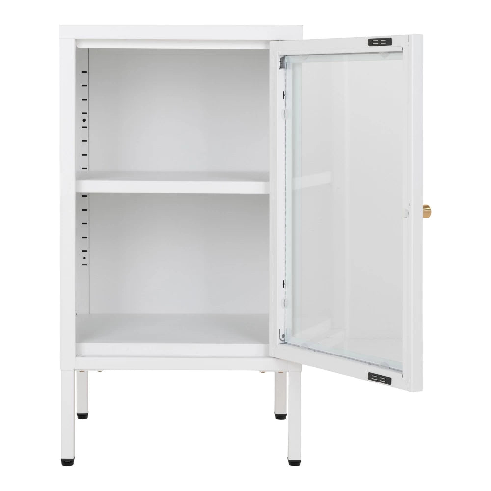 Comoda cu 1 usa din Sticla transparenta si Metal Alb L38xH70cm Dalby