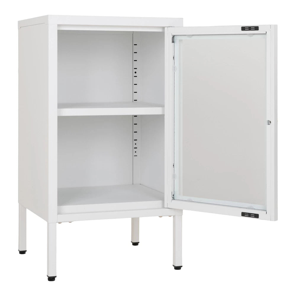 Comoda cu 1 usa din Sticla transparenta si Metal Alb L38xH70cm Dalby