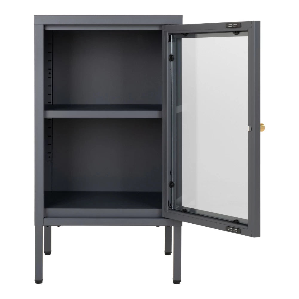 Comoda cu 1 usa din Sticla transparenta si Metal Gri L38xH70cm Dalby