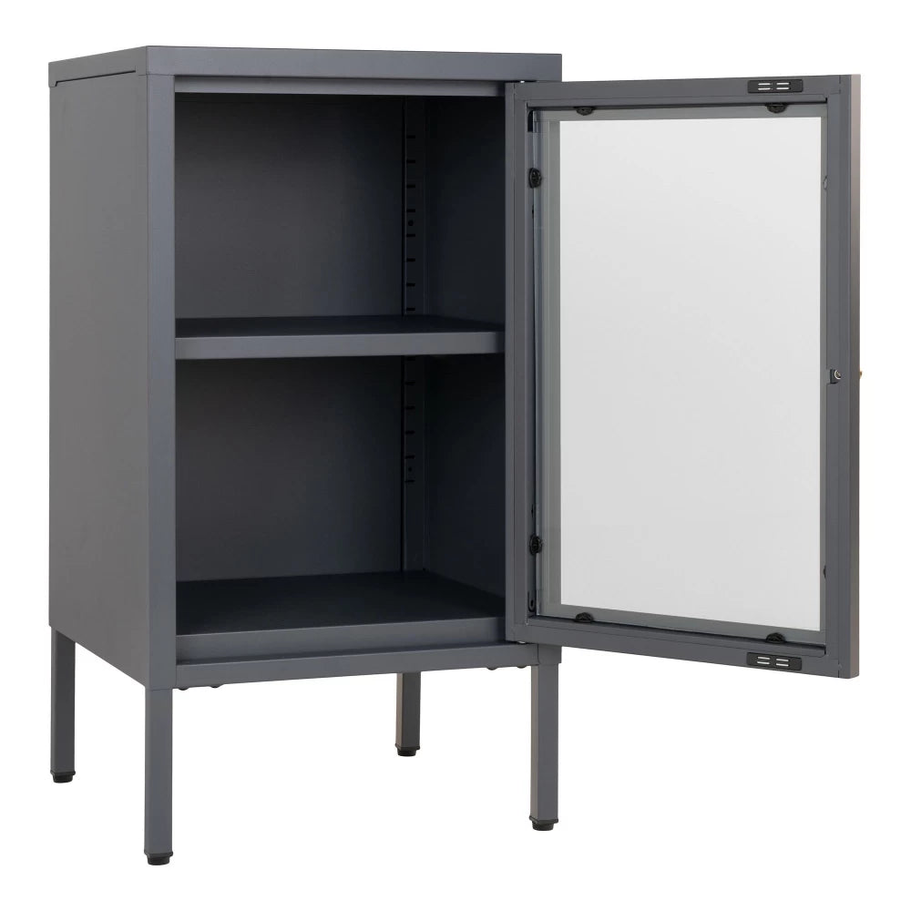 Comoda cu 1 usa din Sticla transparenta si Metal Gri L38xH70cm Dalby