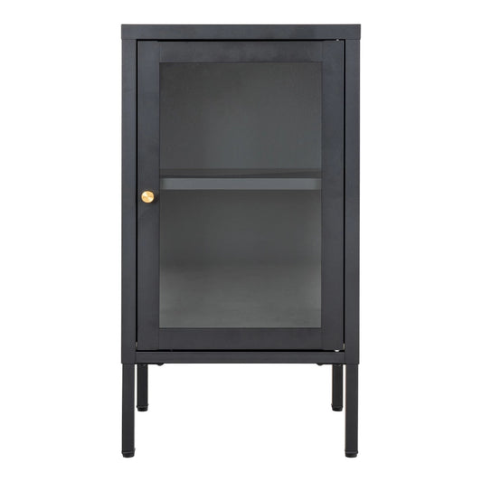 Comoda cu 1 usa din Sticla transparenta si Metal Negru L38xH70cm Dalby
