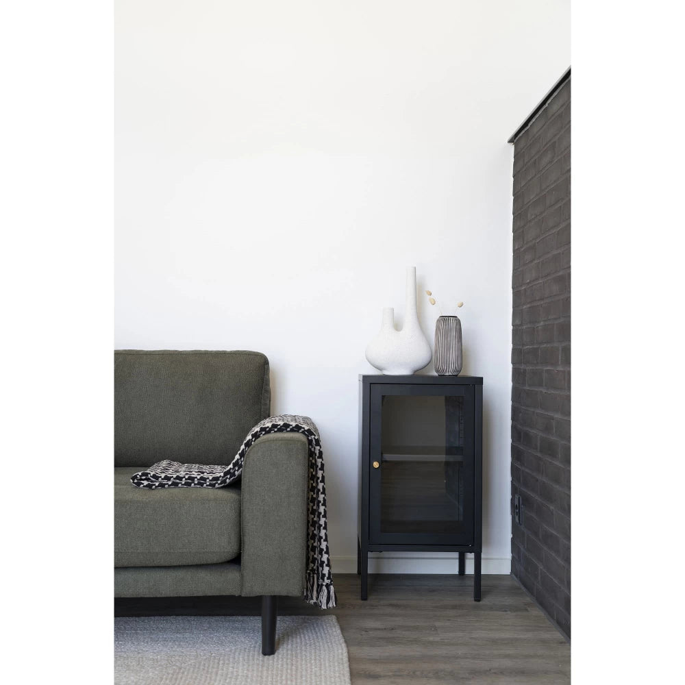 Comoda cu 1 usa din Sticla transparenta si Metal Negru L38xH70cm Dalby