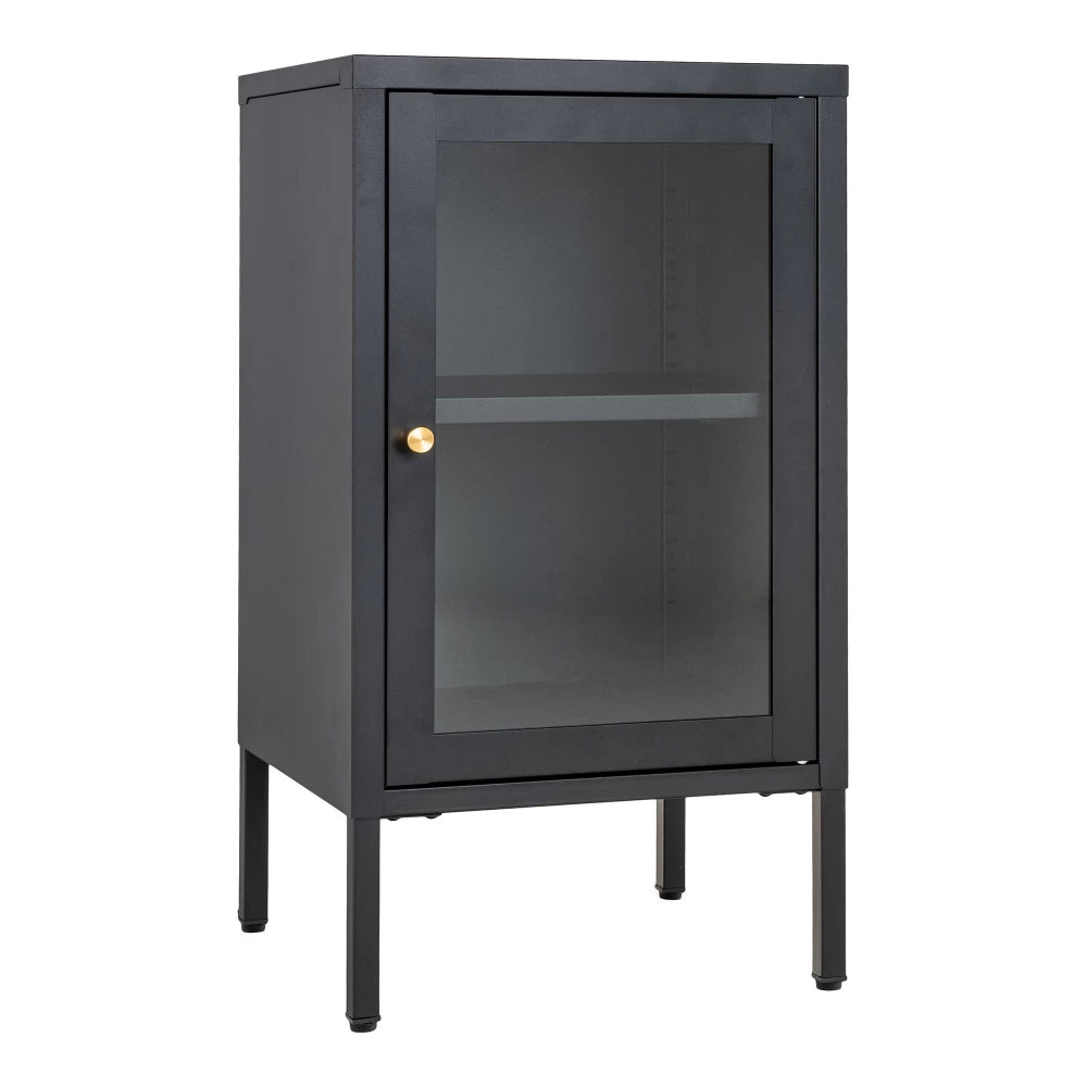 Comoda cu 1 usa din Sticla transparenta si Metal Negru L38xH70cm Dalby