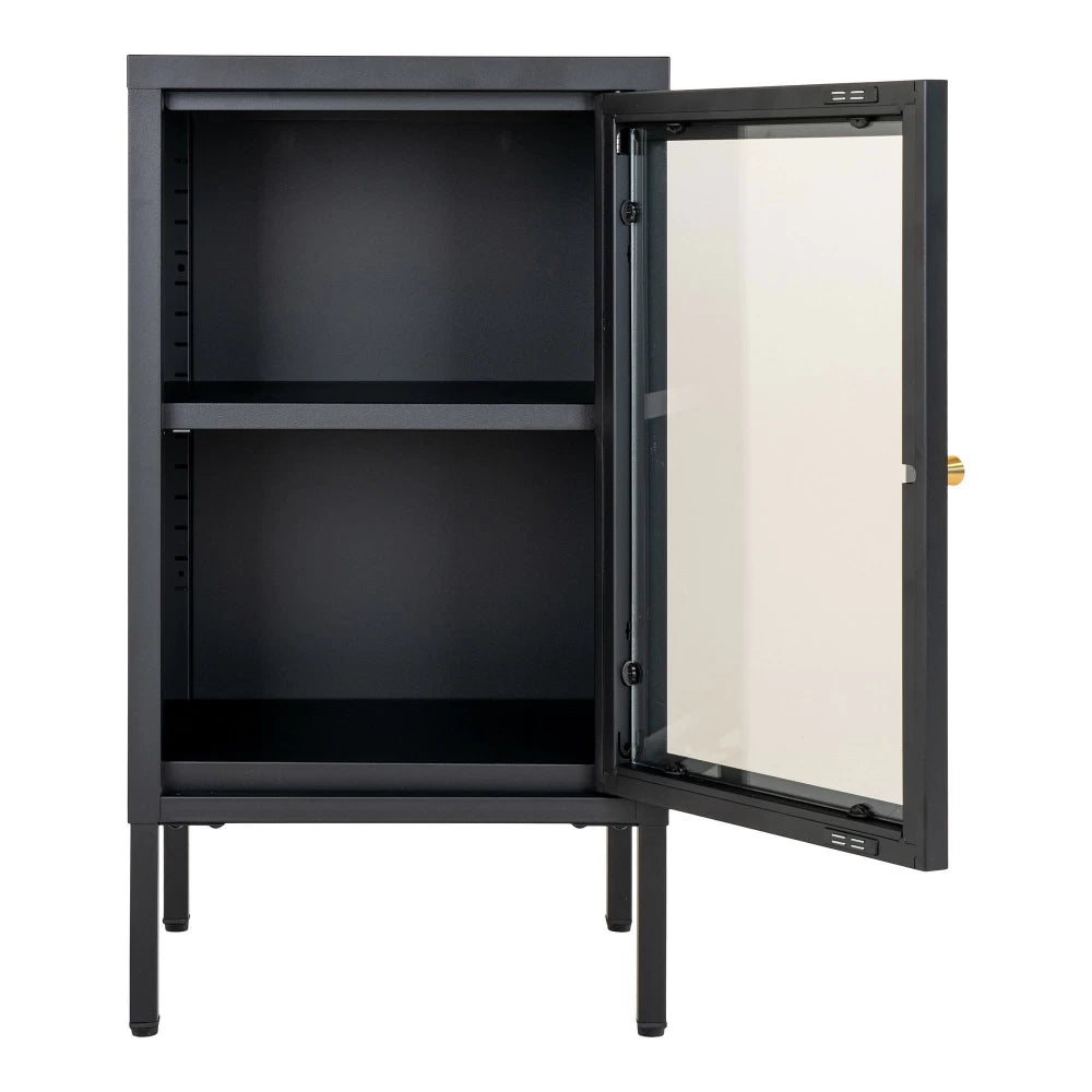 Comoda cu 1 usa din Sticla transparenta si Metal Negru L38xH70cm Dalby