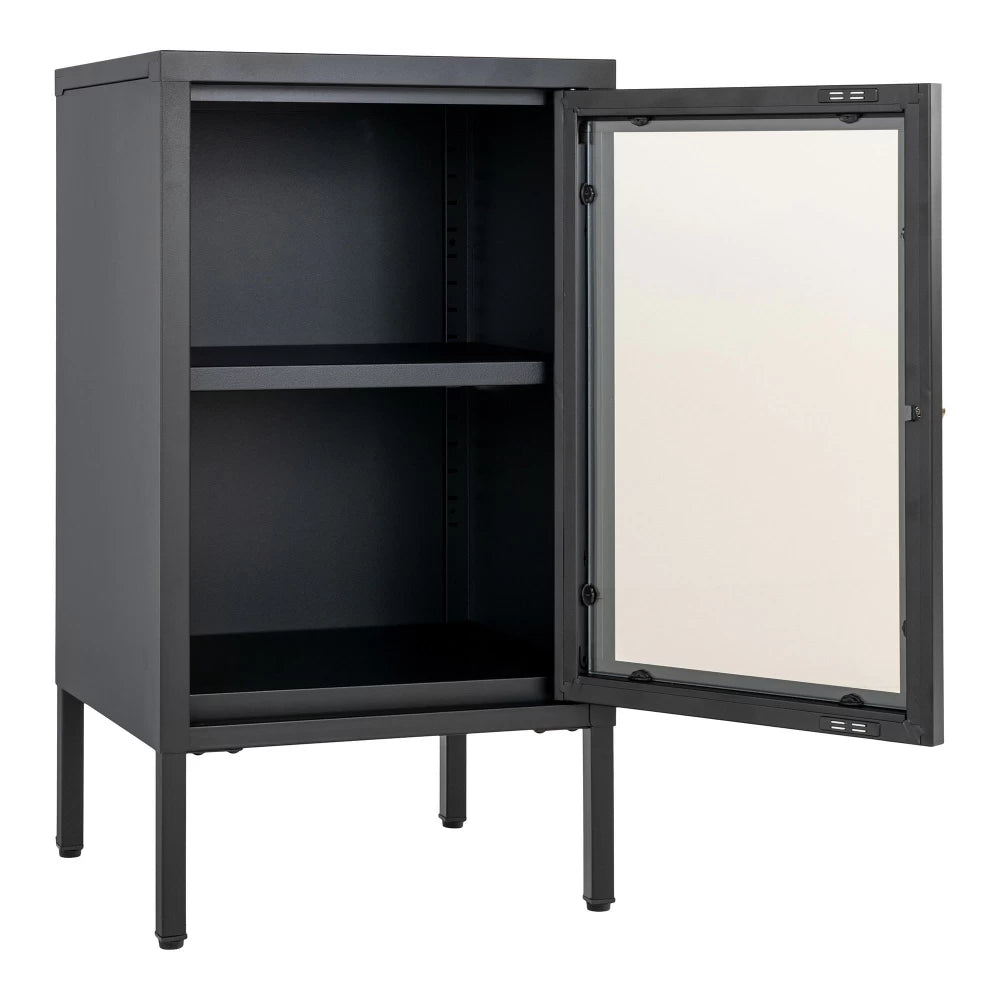 Comoda cu 1 usa din Sticla transparenta si Metal Negru L38xH70cm Dalby