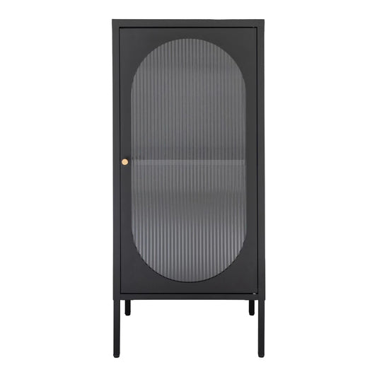 Comoda cu 1 usa din Sticla transparenta si Metal Negru L50xH110cm Adelaide