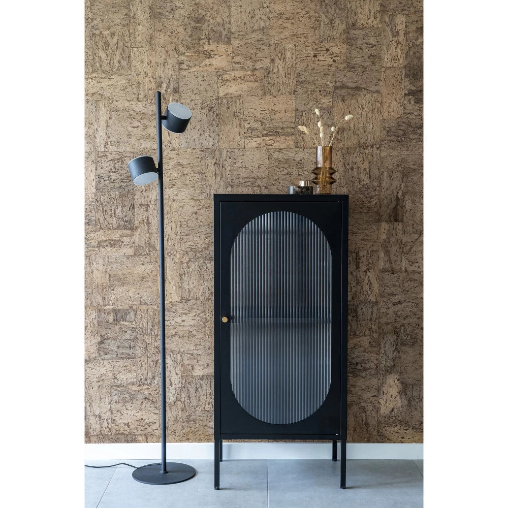 Comoda cu 1 usa din Sticla transparenta si Metal Negru L50xH110cm Adelaide