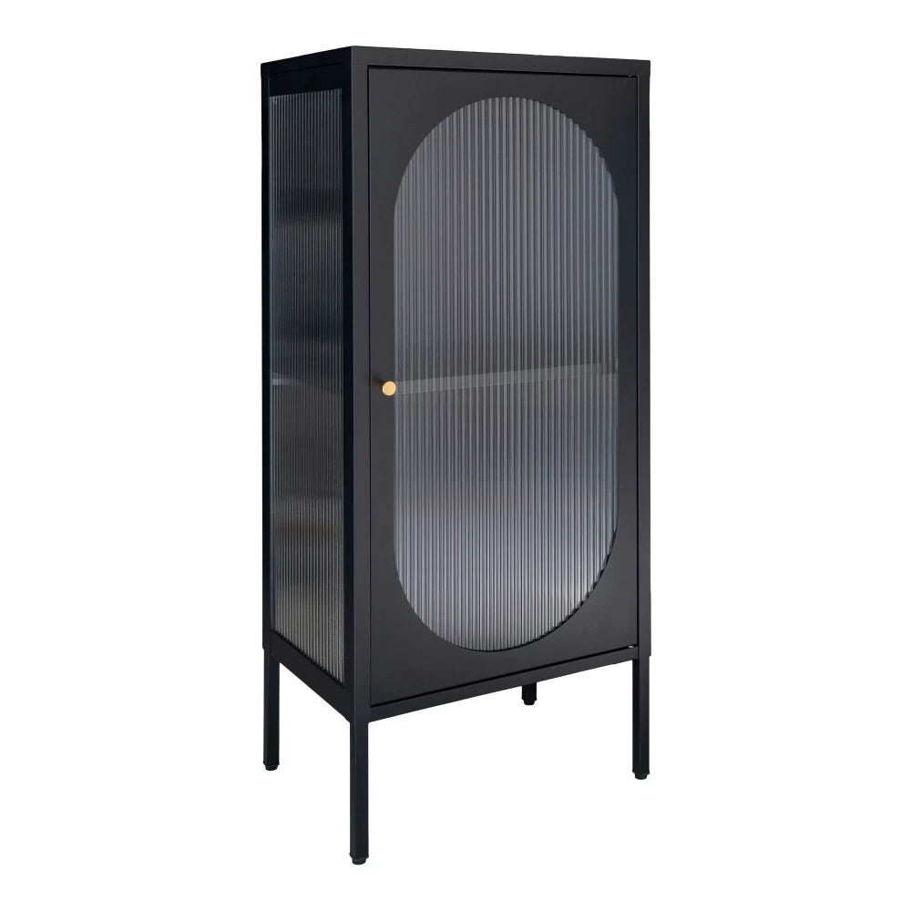 Comoda cu 1 usa din Sticla transparenta si Metal Negru L50xH110cm Adelaide