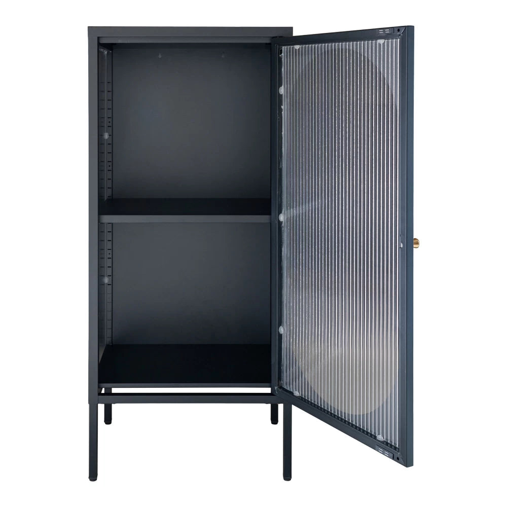 Comoda cu 1 usa din Sticla transparenta si Metal Negru L50xH110cm Adelaide