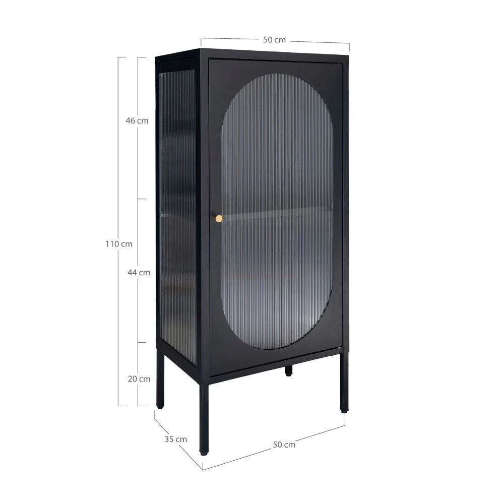 Comoda cu 1 usa din Sticla transparenta si Metal Negru L50xH110cm Adelaide