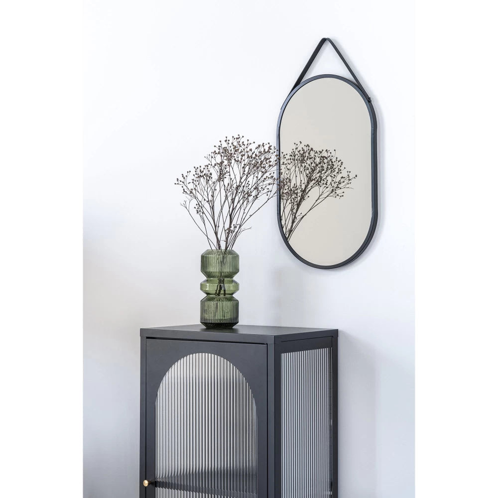Comoda cu 1 usa din Sticla transparenta si Metal Negru L50xH110cm Adelaide
