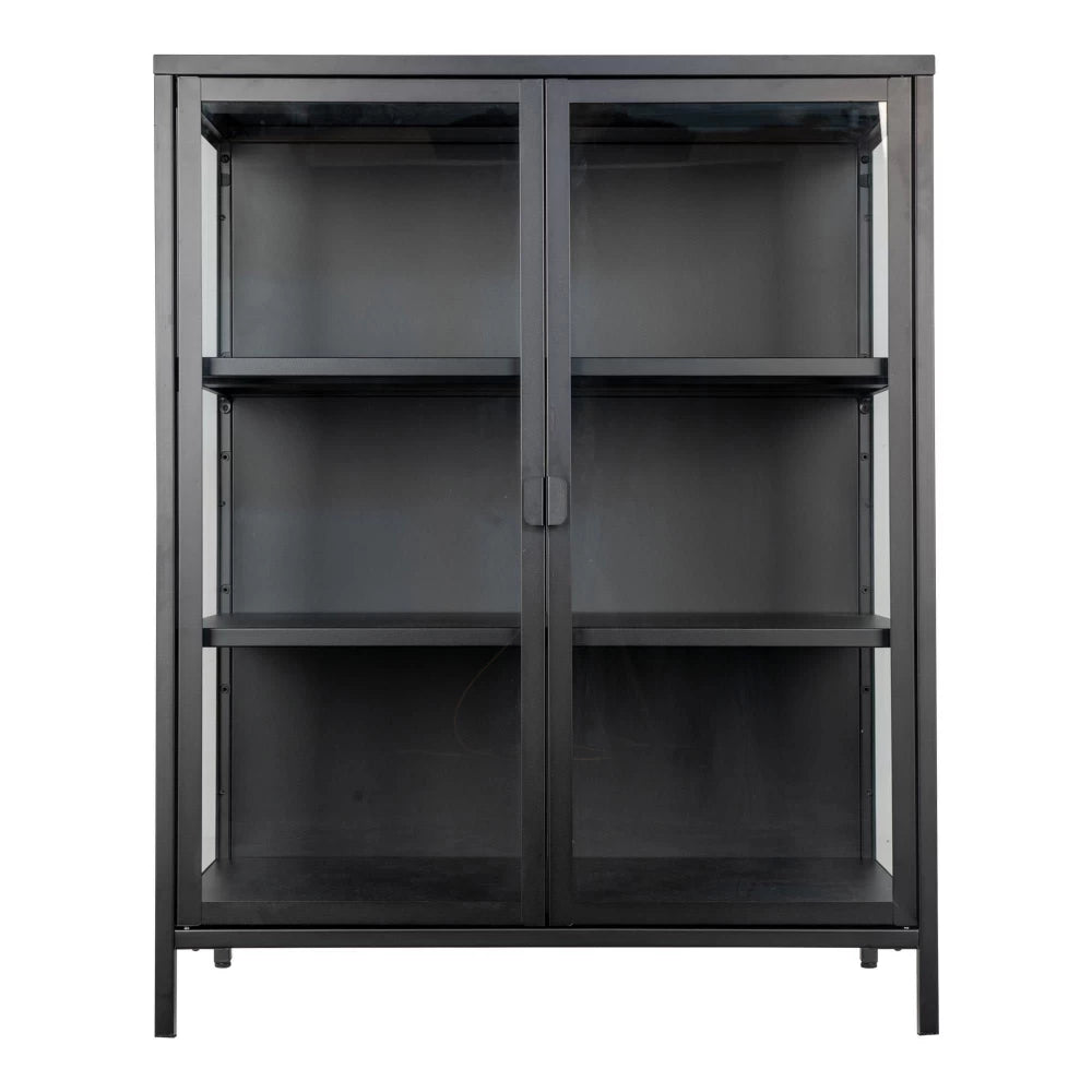 Comoda cu 2 usi din Sticla transparenta si Metal Negru L80xH101cm Brisbane