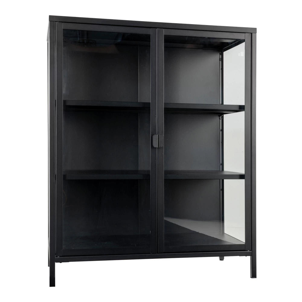 Comoda cu 2 usi din Sticla transparenta si Metal Negru L80xH101cm Brisbane