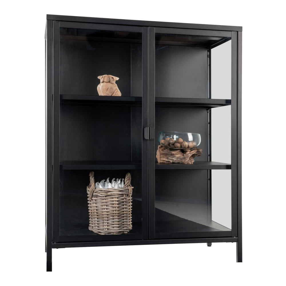 Comoda cu 2 usi din Sticla transparenta si Metal Negru L80xH101cm Brisbane