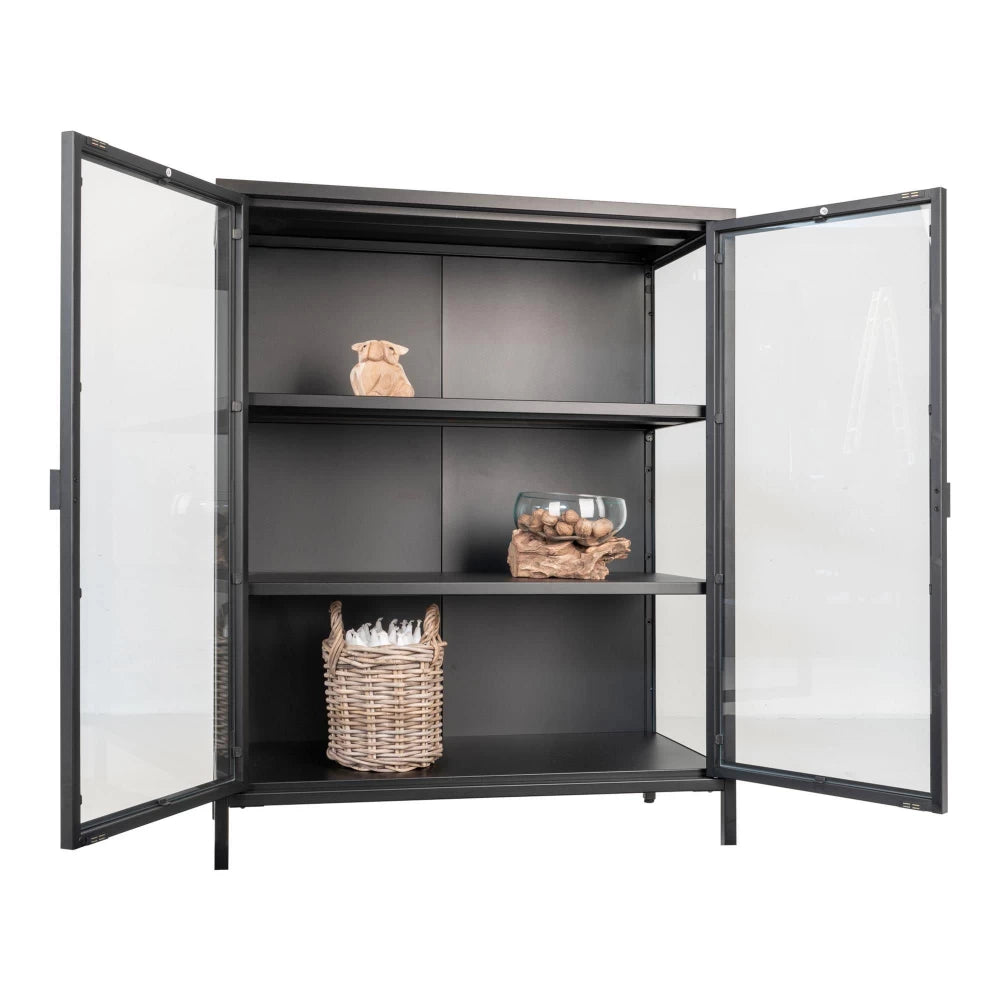 Comoda cu 2 usi din Sticla transparenta si Metal Negru L80xH101cm Brisbane