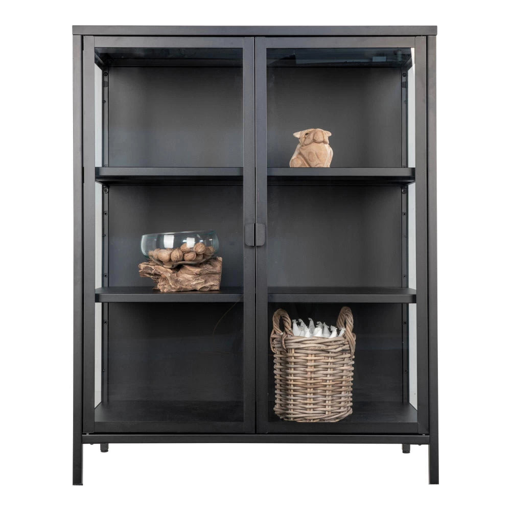 Comoda cu 2 usi din Sticla transparenta si Metal Negru L80xH101cm Brisbane