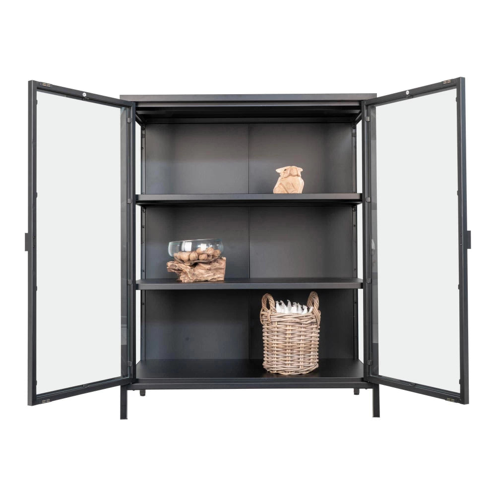 Comoda cu 2 usi din Sticla transparenta si Metal Negru L80xH101cm Brisbane