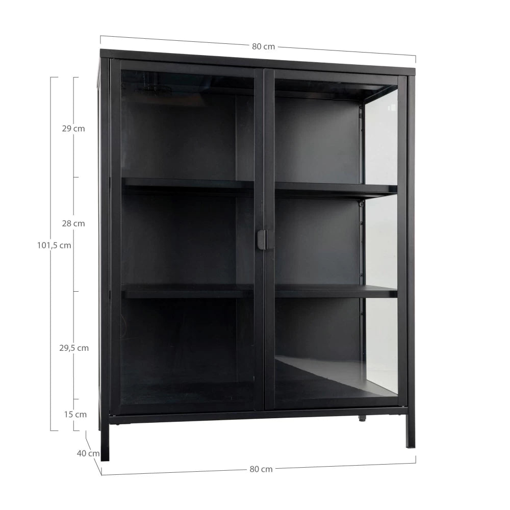 Comoda cu 2 usi din Sticla transparenta si Metal Negru L80xH101cm Brisbane