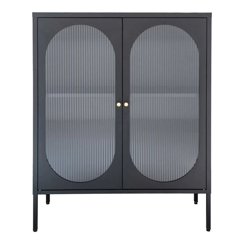 Comoda cu 2 usi din Sticla transparenta si Metal Negru L90xH110cm Adelaide
