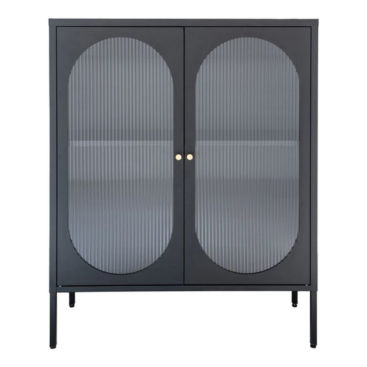 Comoda cu 2 usi din Sticla transparenta si Metal Negru L90xH110cm Adelaide