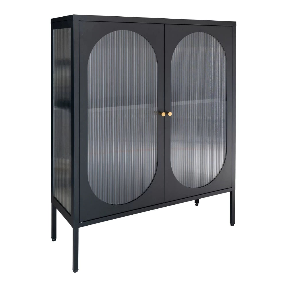 Comoda cu 2 usi din Sticla transparenta si Metal Negru L90xH110cm Adelaide