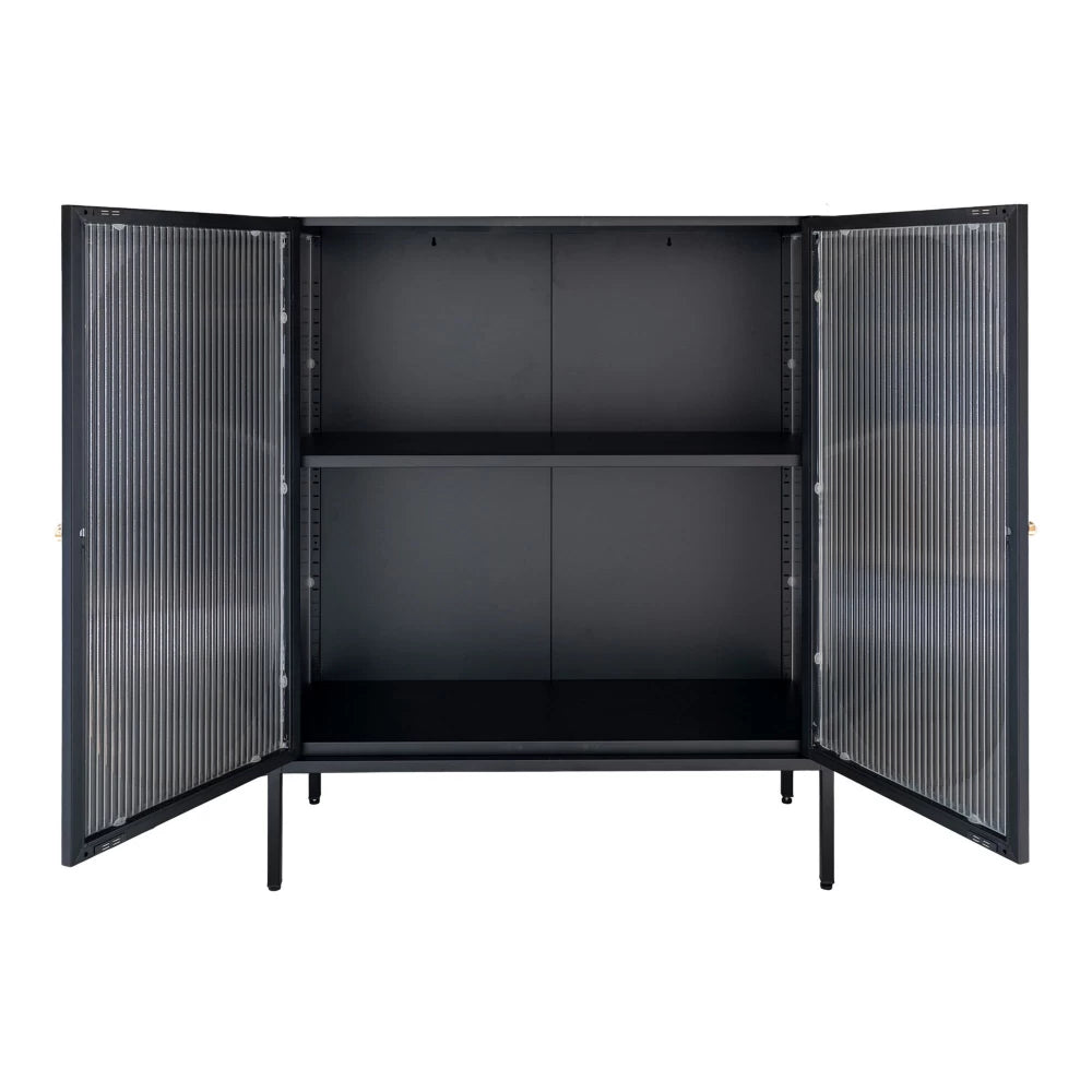 Comoda cu 2 usi din Sticla transparenta si Metal Negru L90xH110cm Adelaide