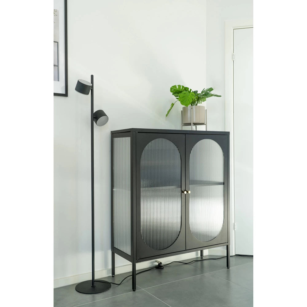 Comoda cu 2 usi din Sticla transparenta si Metal Negru L90xH110cm Adelaide