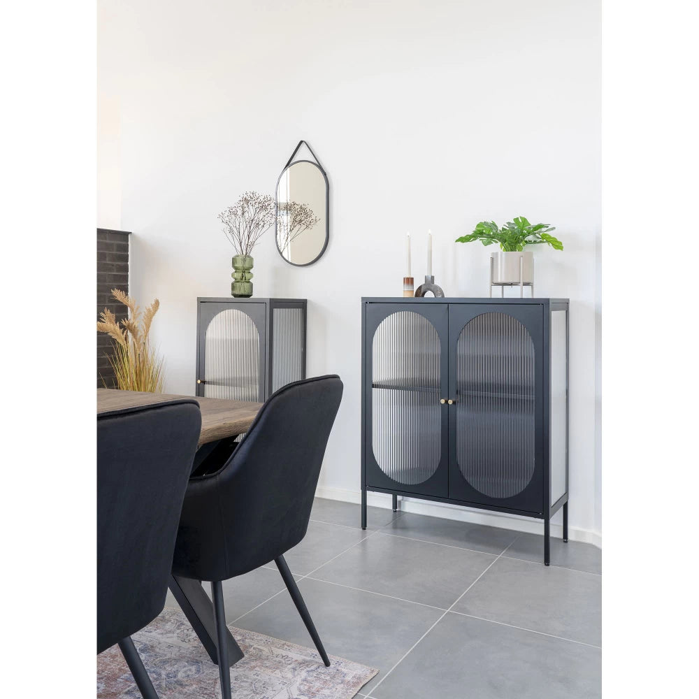 Comoda cu 2 usi din Sticla transparenta si Metal Negru L90xH110cm Adelaide
