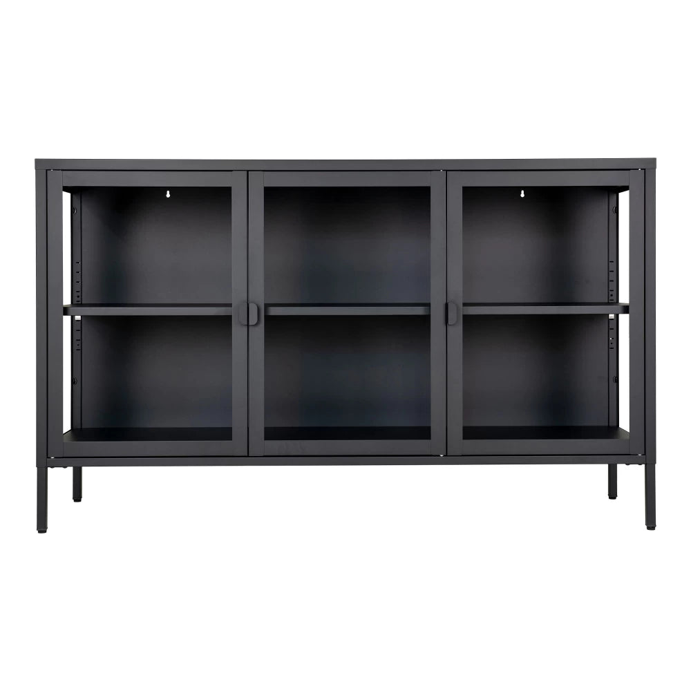 Comoda cu 3 usi din Sticla transparenta si Metal Negru L140xH85cm Brisbane