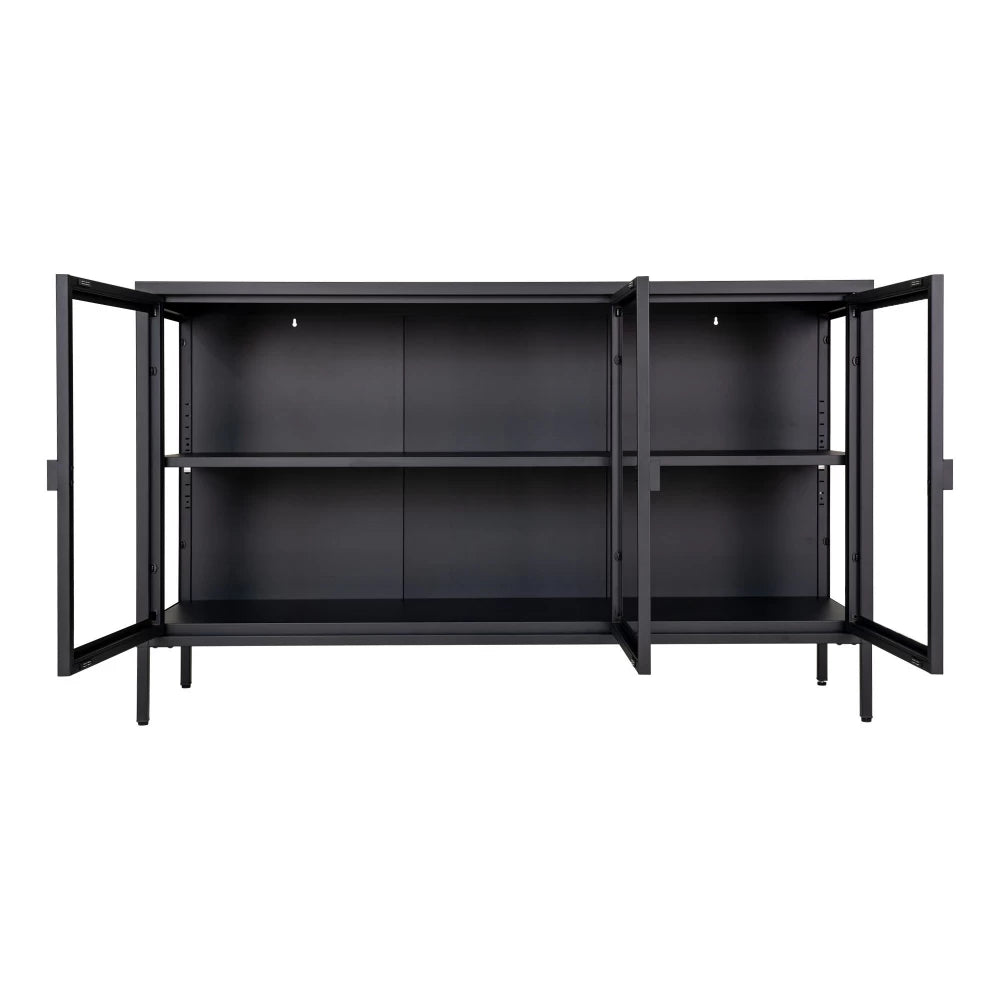 Comoda cu 3 usi din Sticla transparenta si Metal Negru L140xH85cm Brisbane