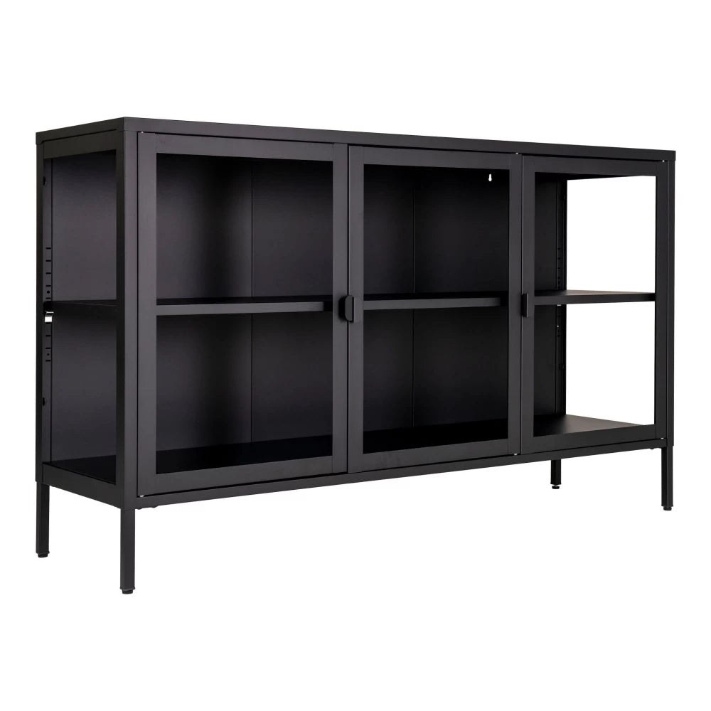 Comoda cu 3 usi din Sticla transparenta si Metal Negru L140xH85cm Brisbane