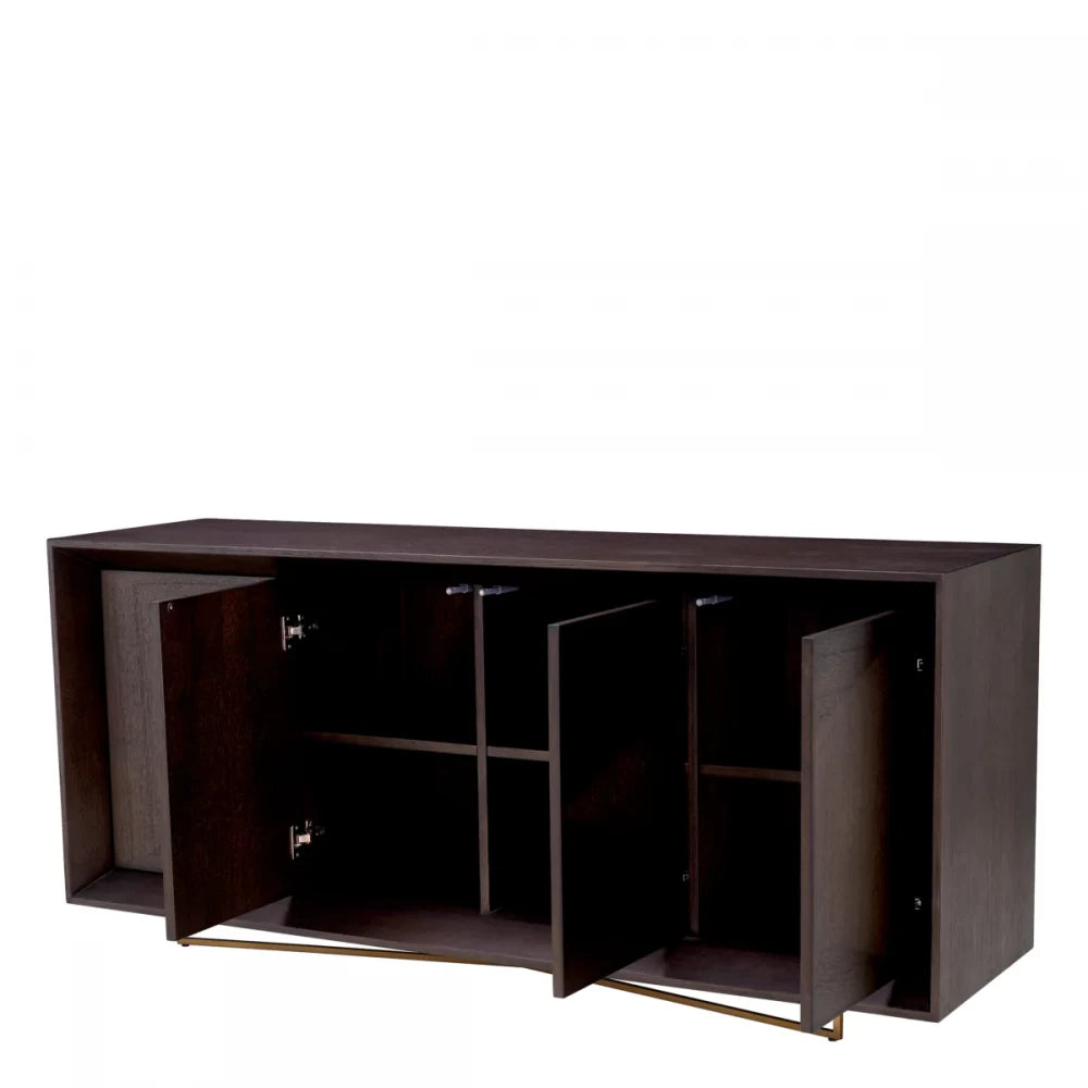 Comoda din Furnir de stejar Maro Mocha si Metal Alama L180xH80.5cm Sonesta Eichholtz