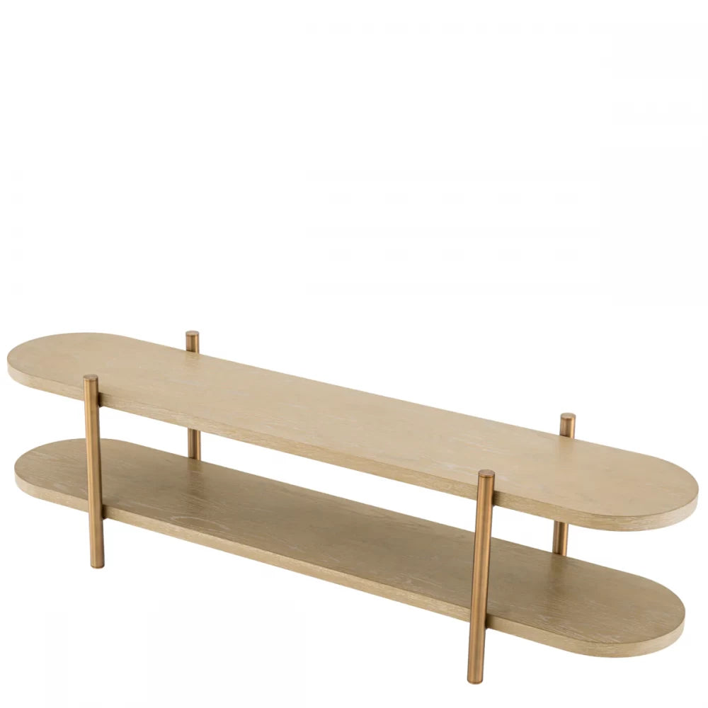 Comoda din Otel inoxidabil Alama si Furnir de stejar Maro deschis L200xH55.5cm Scario Eichholtz