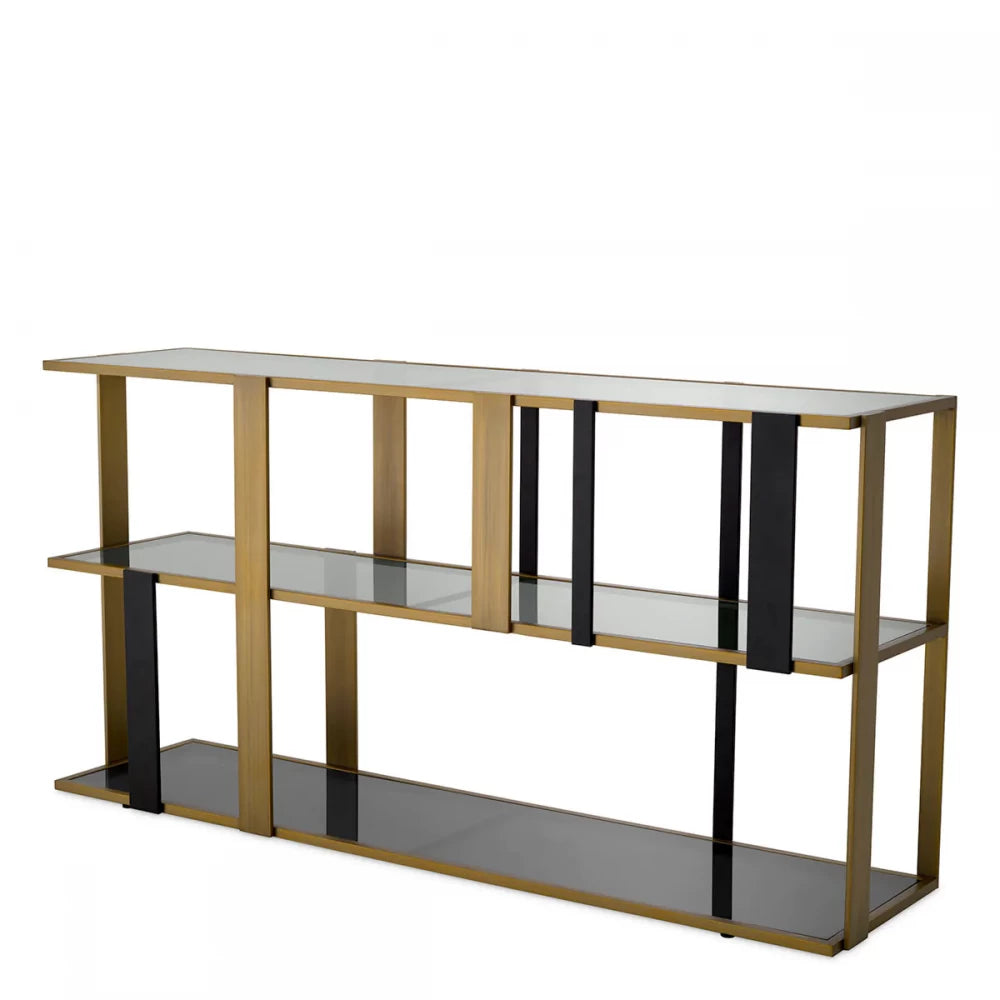 Comoda din Otel inoxidabil Alama si Sticla securizata Fumuriu L178xH89.5cm Clio Eichholtz
