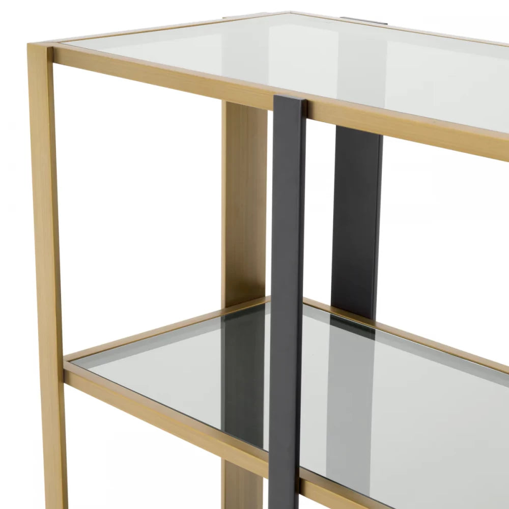 Comoda din Otel inoxidabil Alama si Sticla securizata Fumuriu L178xH89.5cm Clio Eichholtz