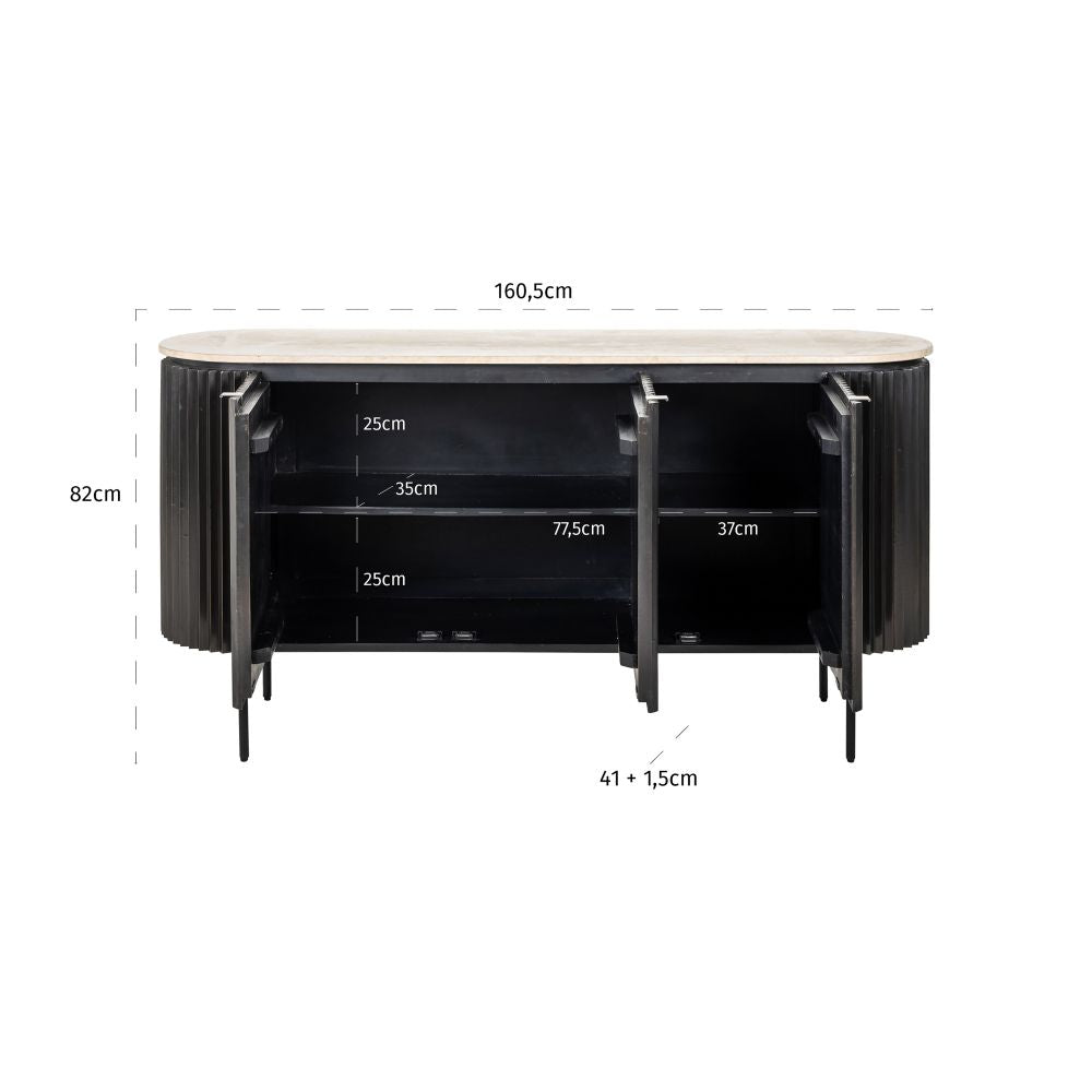 Comoda din Travertin si MDF Bej/Negru L161xH82cm Hampton Richmond Interiors
