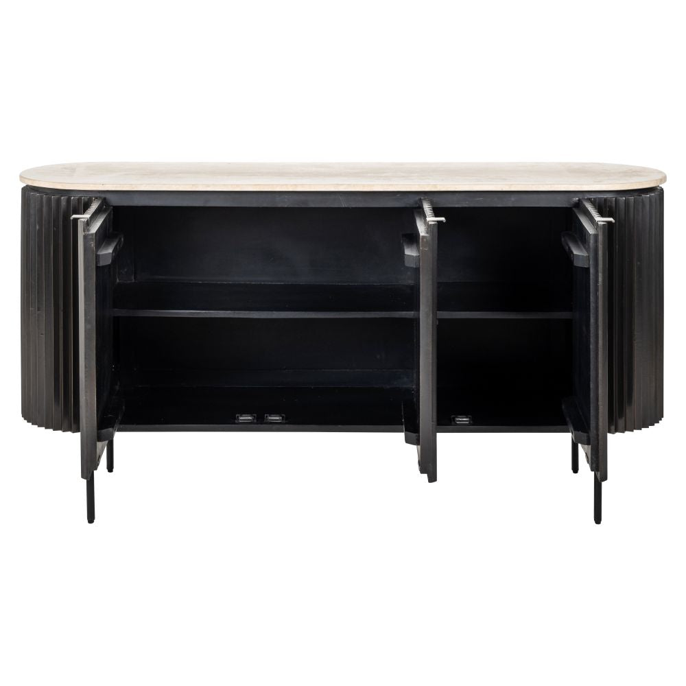 Comoda din Travertin si MDF Bej/Negru L161xH82cm Hampton Richmond Interiors