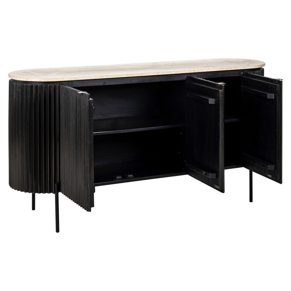 Comoda din Travertin si MDF Bej/Negru L161xH82cm Hampton Richmond Interiors